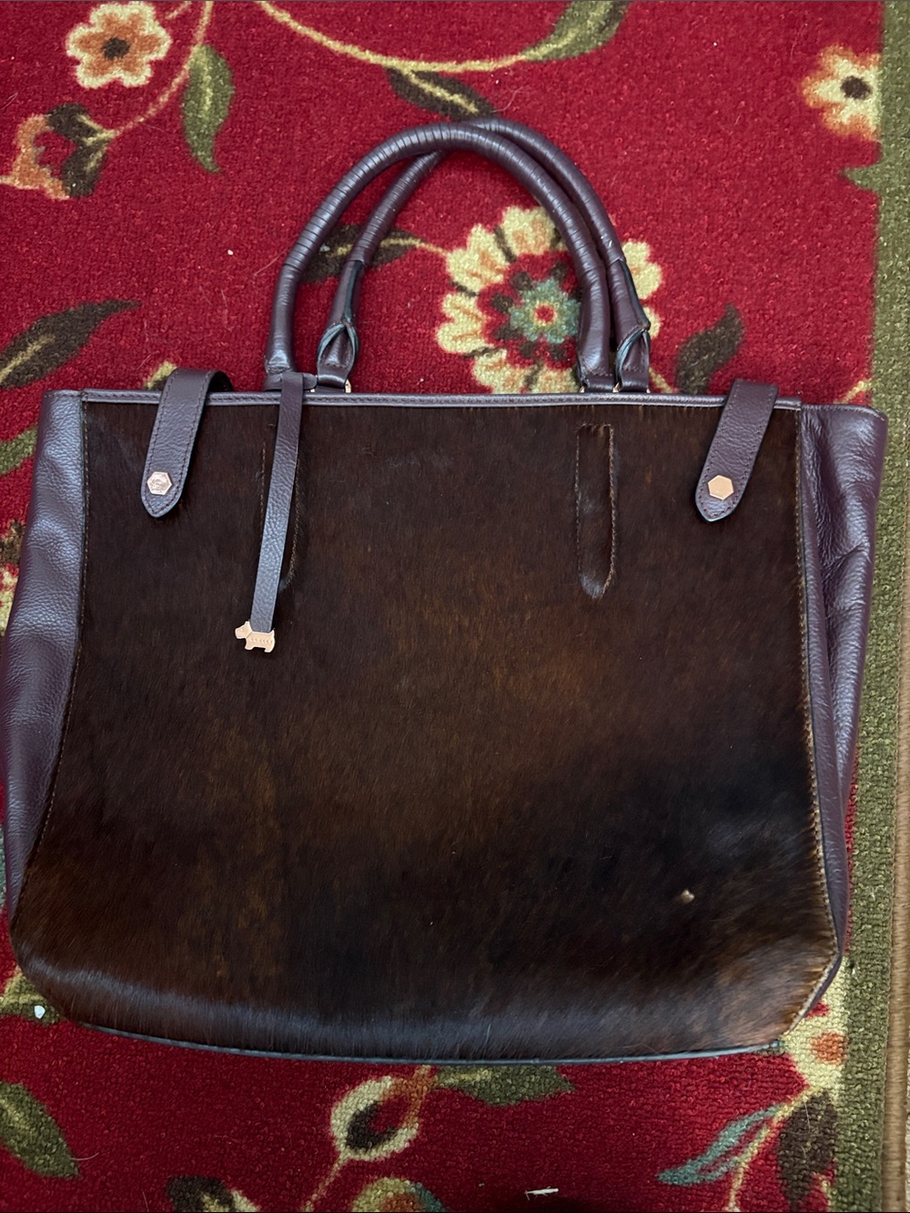 Radley London hair on hide leather tote bag with Scottish charm